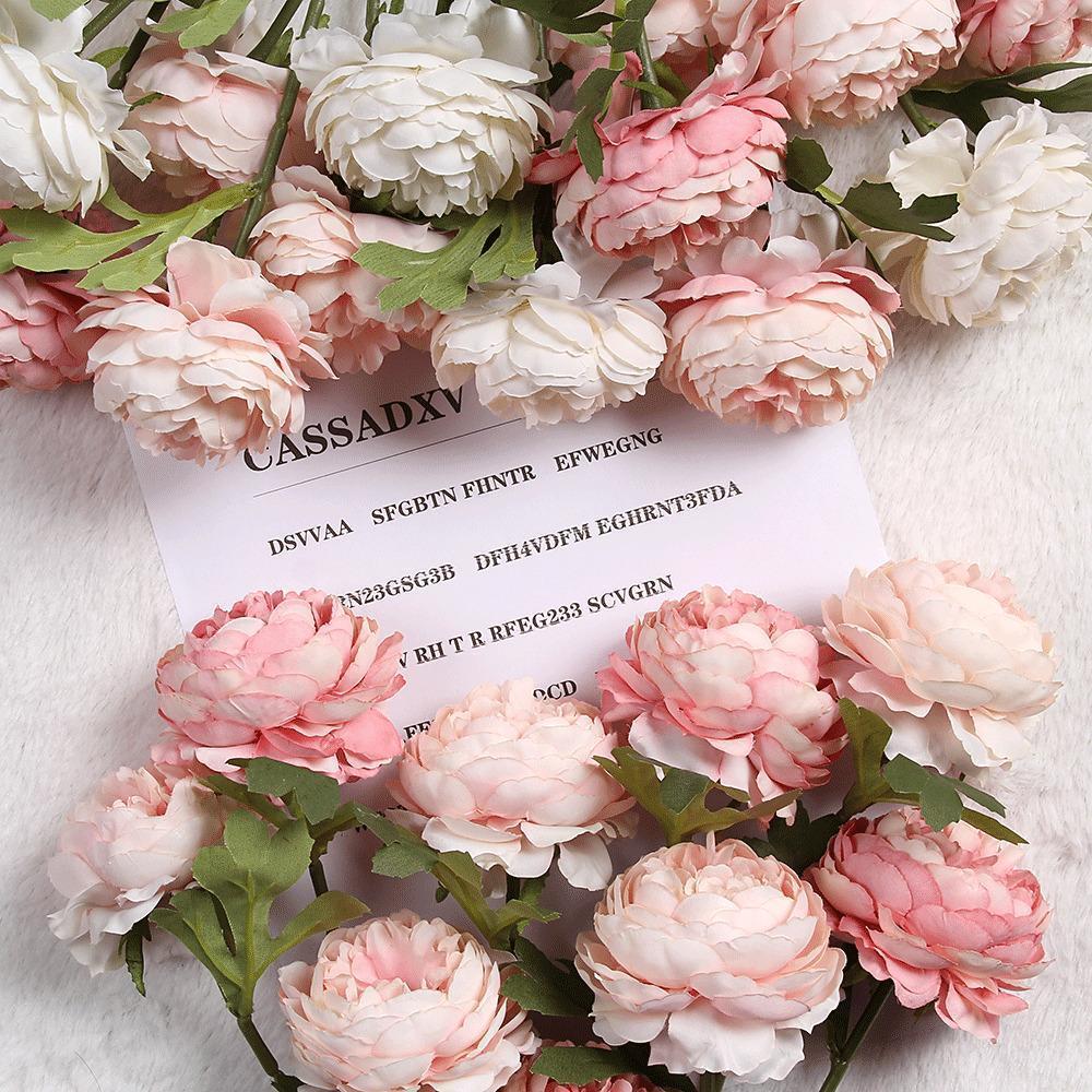 Artificial Silk Peony Flowers | Wedding Bouquet Wreath Home Decor & Centerpiece in White Pink