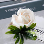 Groom & Groomsmen Boutonniere Brooch Set of 4 | Faux Pearl Wedding Lapel Flowers in Beige Red White Blue