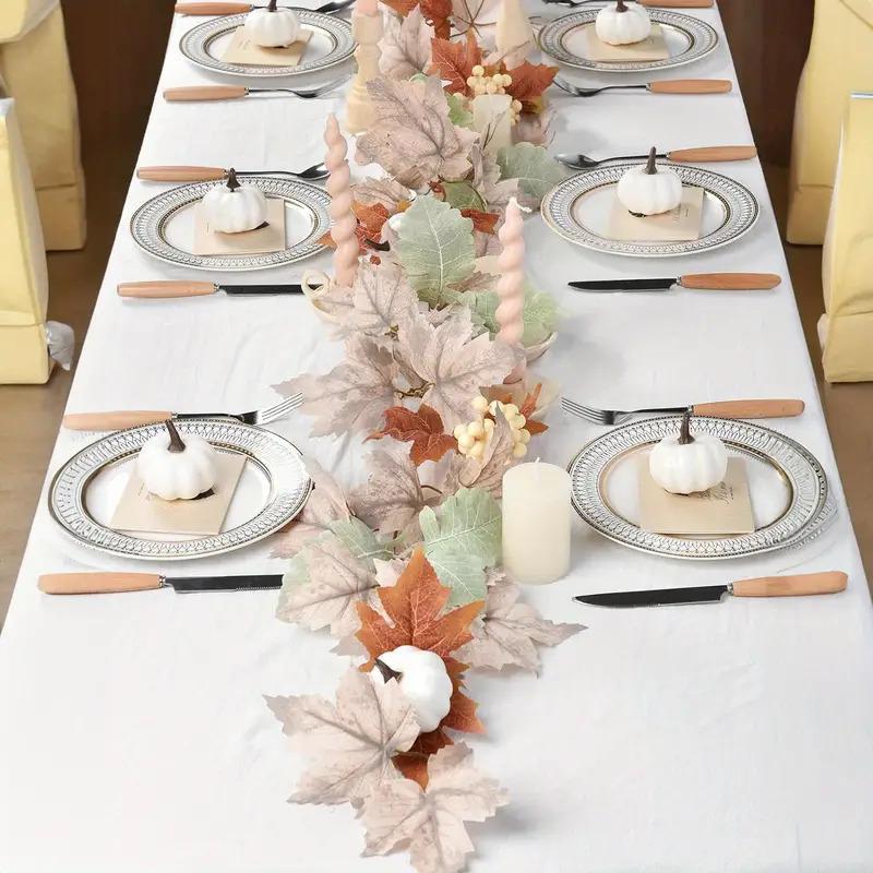 Fall garland with maple leaves pumpkins & berries arranged for thanksgiving autumn by IPOPU