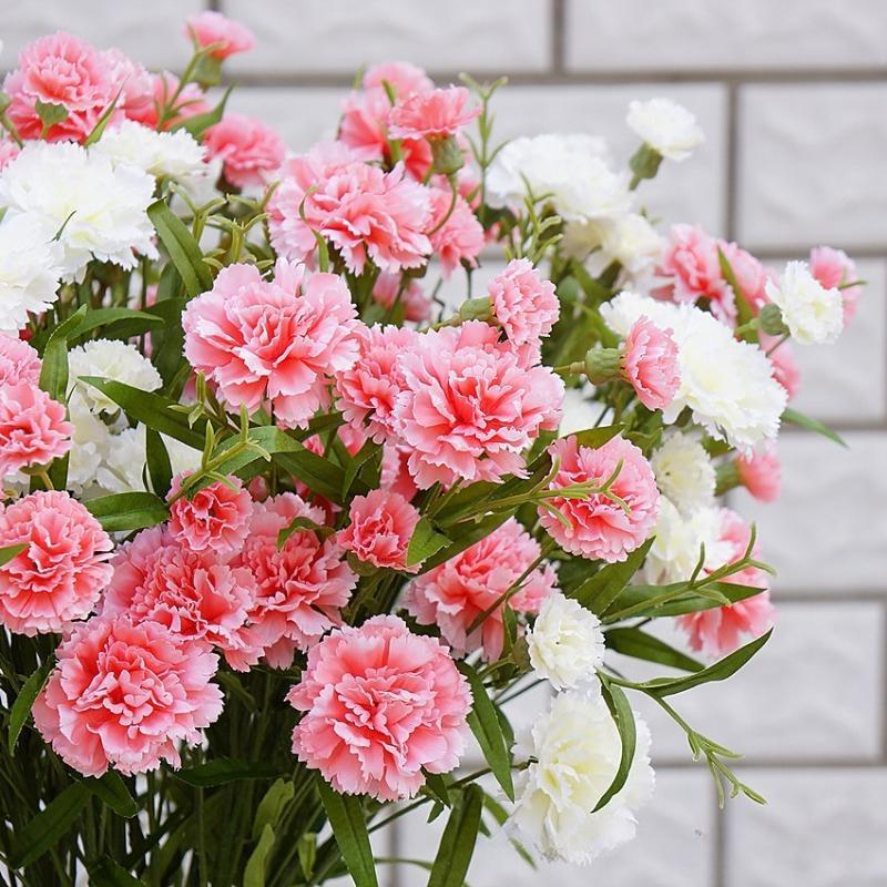 Artificial Carnation Flowers with Stems 2pcs | Wedding Home Table Centerpiece & Floral Arrangement in White Yellow Red Pink 6 Colors