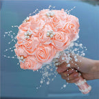 Luxury Rhinestone & Pearl Bridal Bouquet | Wedding Flowers for Bride & Bridesmaid in White & Pink