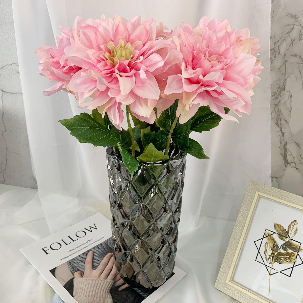 Artificial Dahlia Flowers | Chinese Pastoral Style Realistic Faux Blooms for Home Garden Interior & Commercial Decor in White Pink