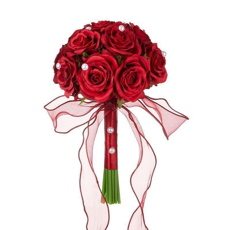 Mock Rose Bridal Bouquet Hand-Held | Artificial Wedding Flowers for Ceremony Church & Photo Shoot in Style A B C