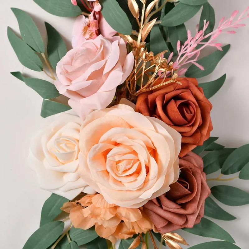 Boho Wedding Arch Flowers Kit with Rose Eucalyptus Garland & Drapes | Wedding Ceremony Backdrop & Welcome Sign Decor in Gold White Blue Red Pink Purple