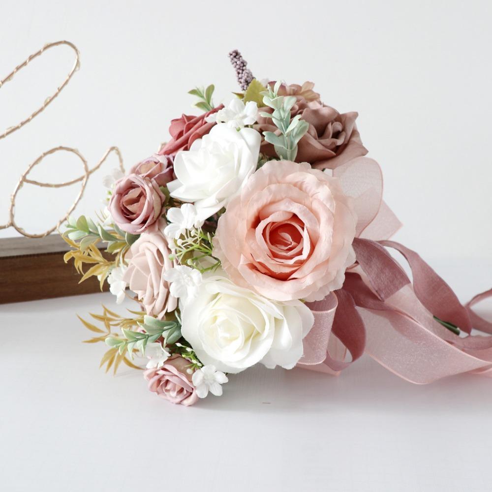 Artificial Toss Rose Bouquet | Wedding Ceremony Church Decoration Anniversary & Valentine's Day in Light Pink Purple Pink Orange Blue Wine Red