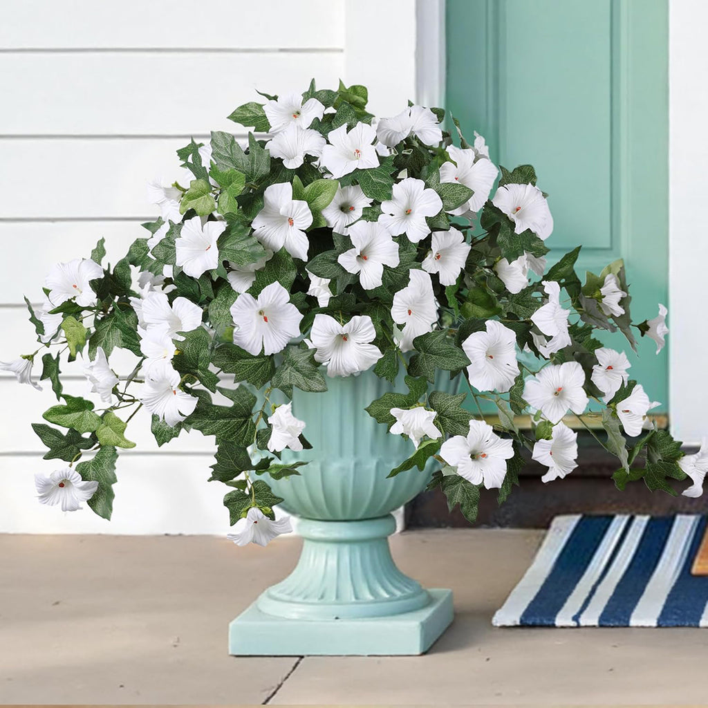 Artificial Hanging Flowers Plants with Basket for Outdoors, Artificial Petunias UV Resistant Petunias Fake Flowers for Outdoor Garden Porch Balcony Decoration