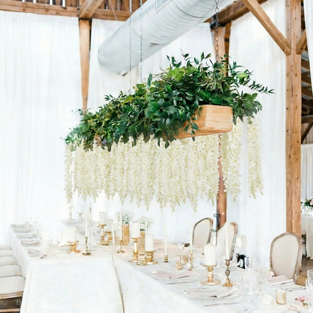 Wisteria Hanging Flowers Dense Faux Vine Garland 2pcs | 6 Colors for Wedding Arch Backdrop Home Party & Wall Decor