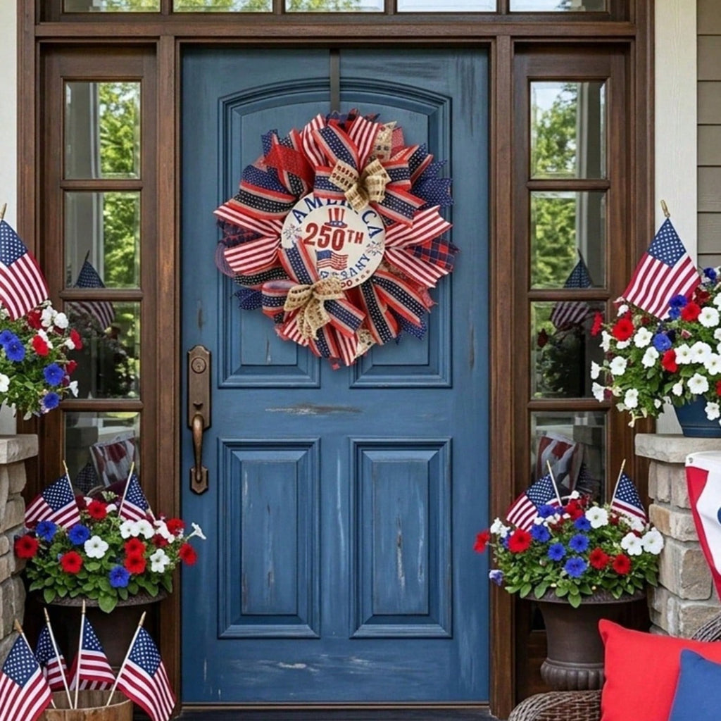 17.7" patriotic wreath for front door bundle for 4th of july memorial by IPOPU