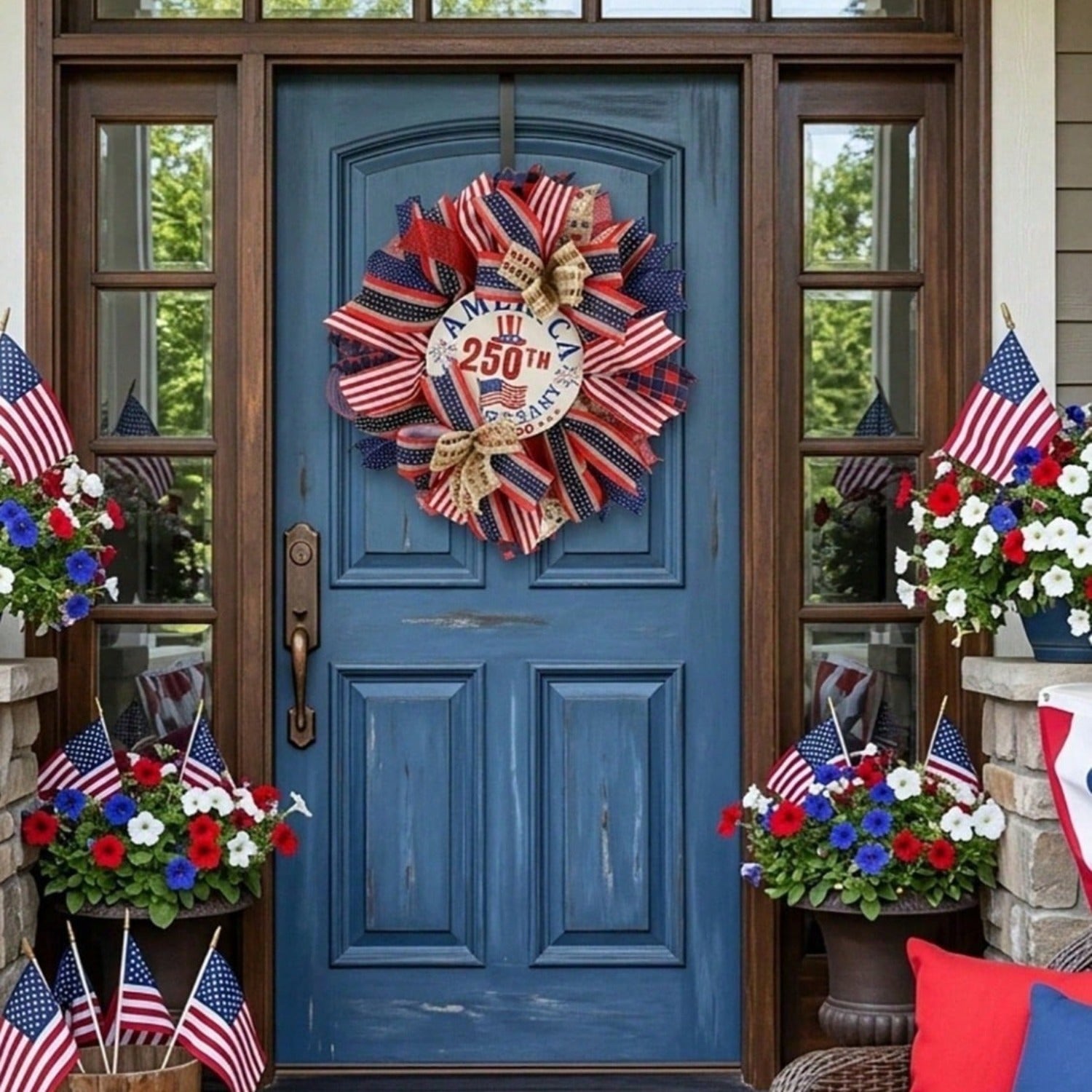 17.7" Patriotic Wreath for Front Door | 4th of July Memorial Day American Flag Indoor Outdoor Decor