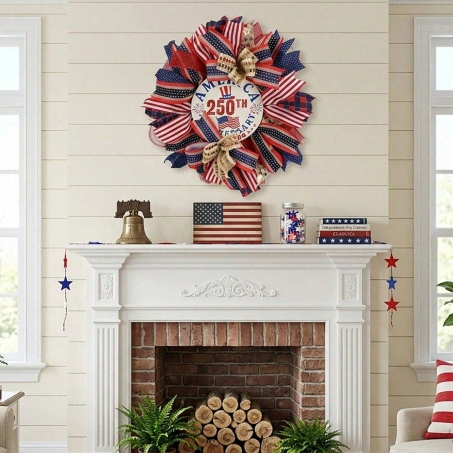 17.7" patriotic wreath for front door arranged for 4th of july memorial by IPOPU