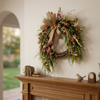 Flower Wreath with Burlap Bow, Artificial Spring and Summer for Front Door Wreath Pink Peony Wreath Garden Party Home Wall Wedding Decor