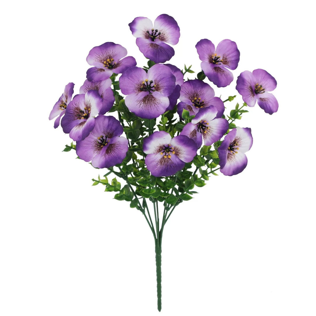 Artificial Pansy Flowers Outdoor Spring Flowers Pansies Wildflower UV Resistant Plants Faux Impatiens for Window Box Wedding Party Outside Garden Porch Decor