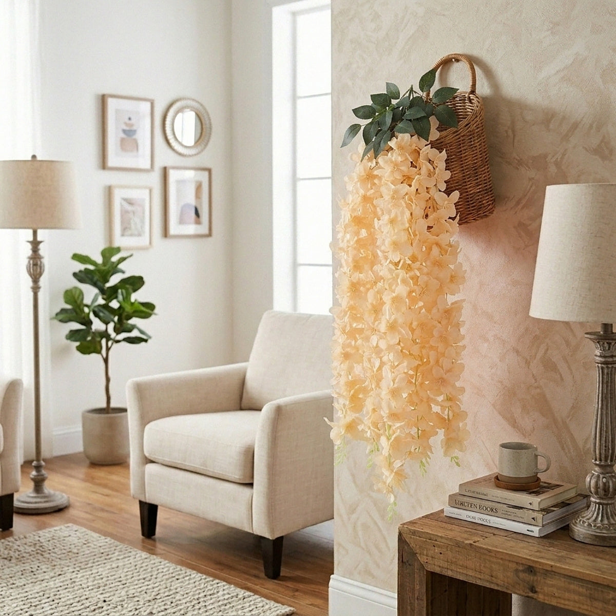 Wisteria Hanging Flowers Dense Faux Vine Garland 2pcs | 6 Colors for Wedding Arch Backdrop Home Party & Wall Decor