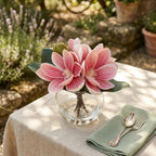 Artificial Magnolia Flowers in Glass Vase with Fake Water | Home Decor Bathroom Office Centerpiece