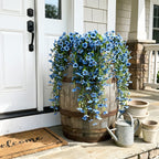 Artificial Hanging Flowers for Outdoors, Morning Glory Artificial Flowers with Eucalyptus Leaves, UV Resistant Fake Flower Realistic Faux Plants for Home Patio Porch Garden