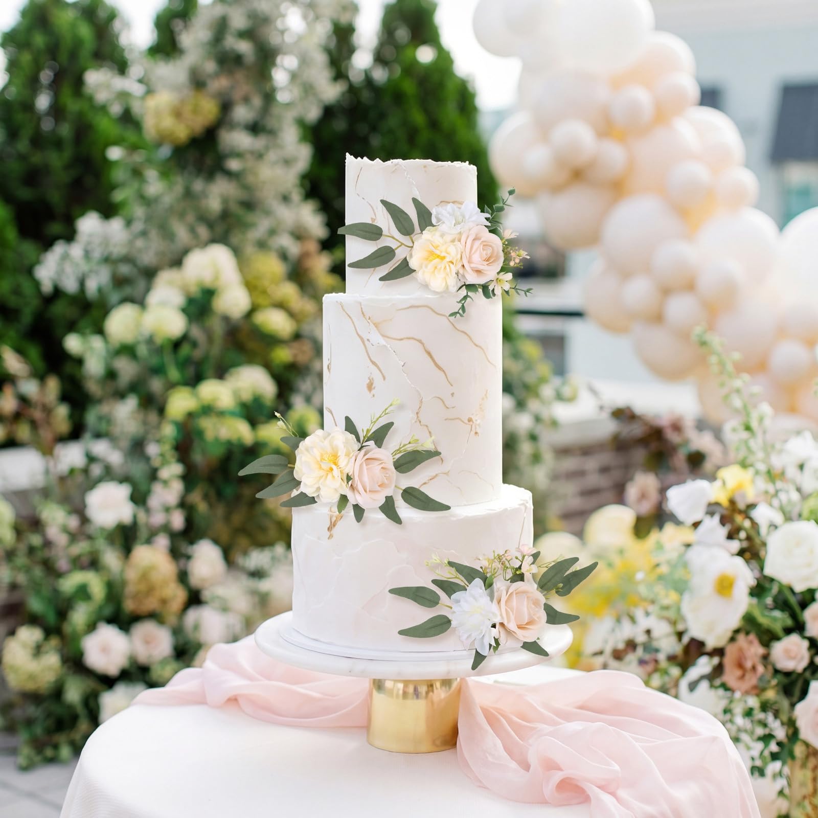 Cake Topper Flowers Set | 3PCS Faux Floral Cake Decorations for Wedding Birthday Baby Shower Anniversary