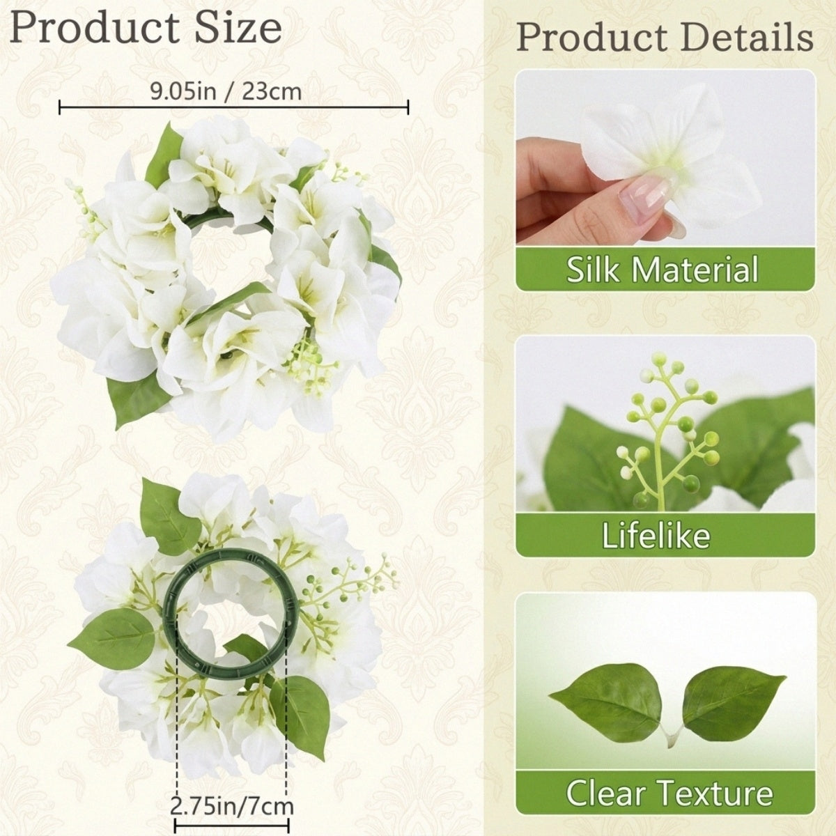 Floral Candle Wreath Rings | Artificial Bougainvillea Candle Rings for Wedding Table Centerpiece Home Decor