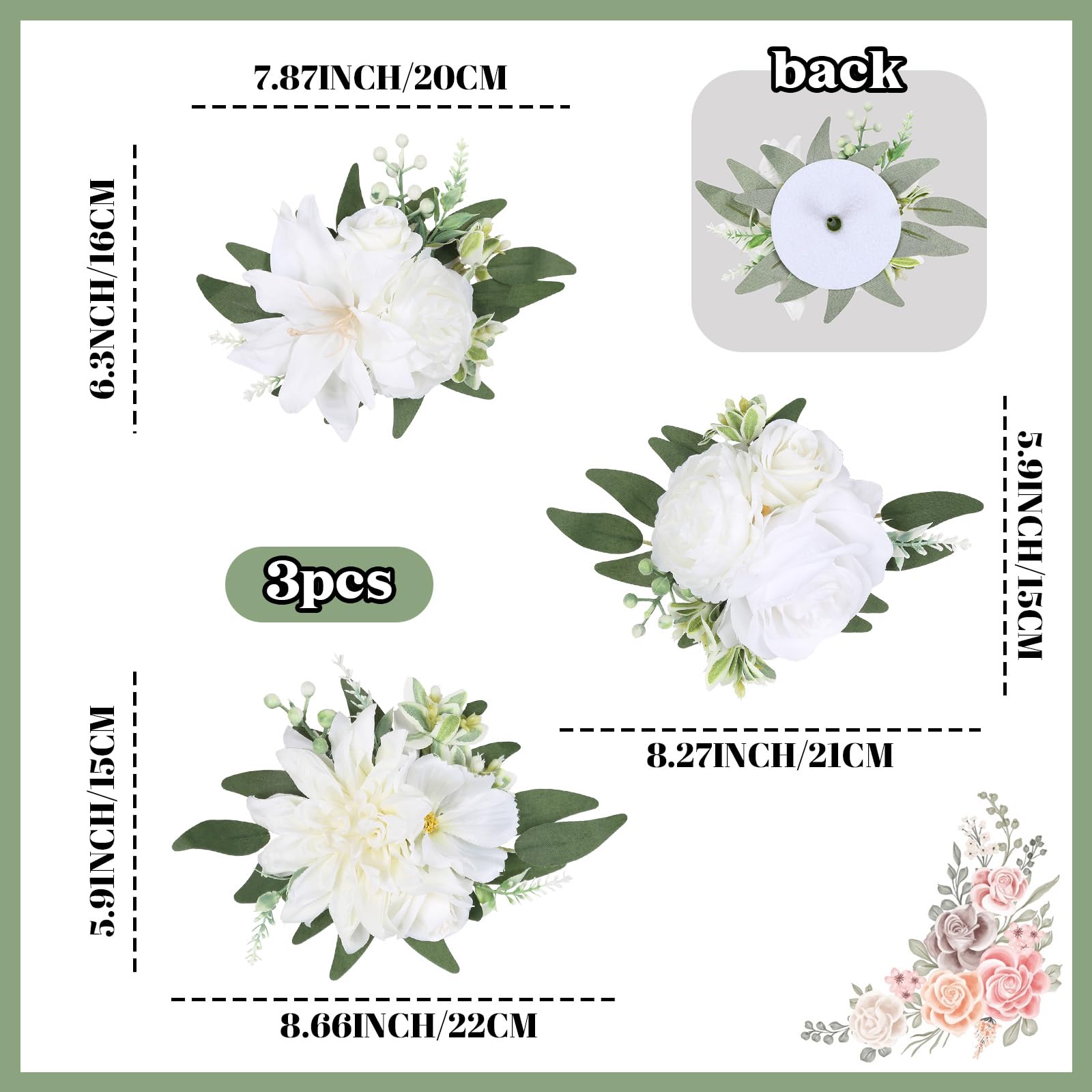 Cake Topper Flowers Set | 3PCS Faux Floral Cake Decorations for Wedding Birthday Baby Shower Anniversary