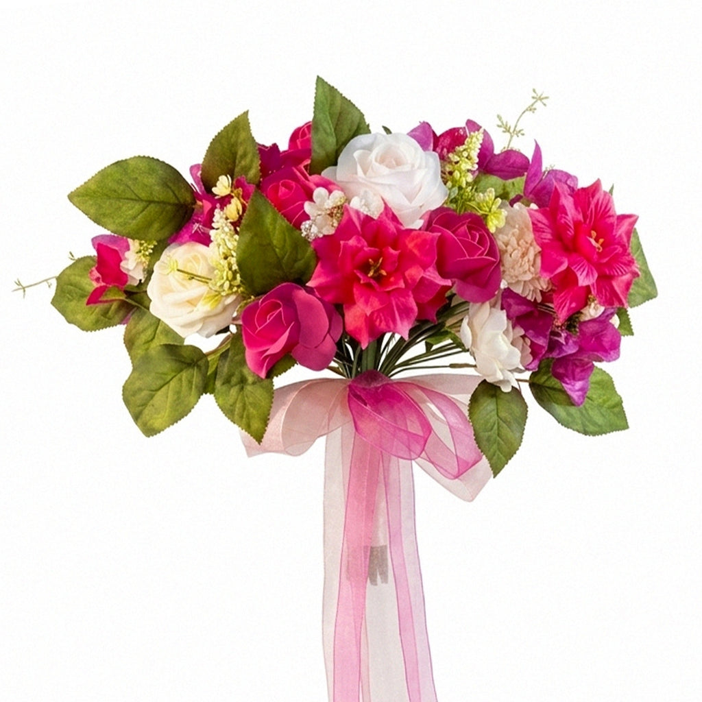 Pink blush artificial rose and peony bouquet with eucalyptus greenery for wedding and home decor