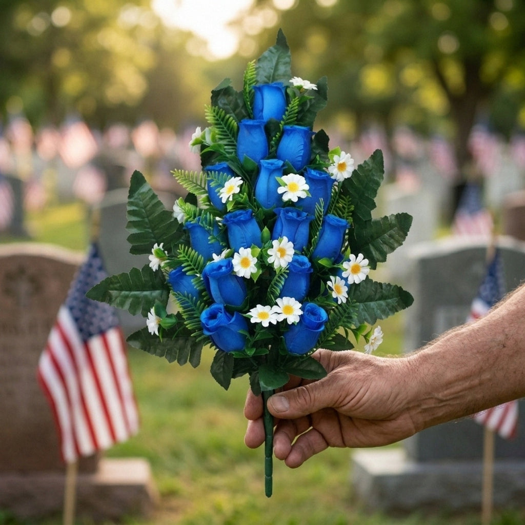 Cemetery flowers memorial rose bouquets with arranged for gravesite decoration by IPOPU