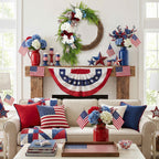 Patriotic Red White and Blue Wreath Fourth of July Front Door Decor Americana Stars Burlap Bow Summer Floral Wreath for Home Wall Party