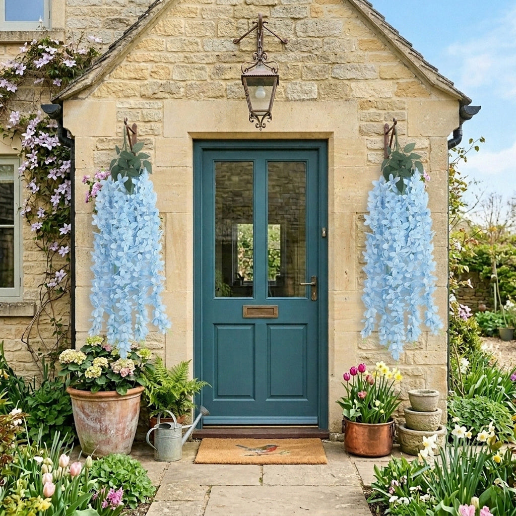 Wisteria Hanging Flowers Dense Faux Vine Garland 2pcs | 6 Colors for Wedding Arch Backdrop Home Party & Wall Decor