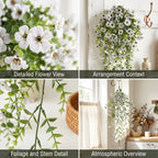 Artificial Hanging Flowers for Outdoors, Morning Glory Artificial Flowers with Eucalyptus Leaves, UV Resistant Fake Flower Realistic Faux Plants for Home Patio Porch Garden