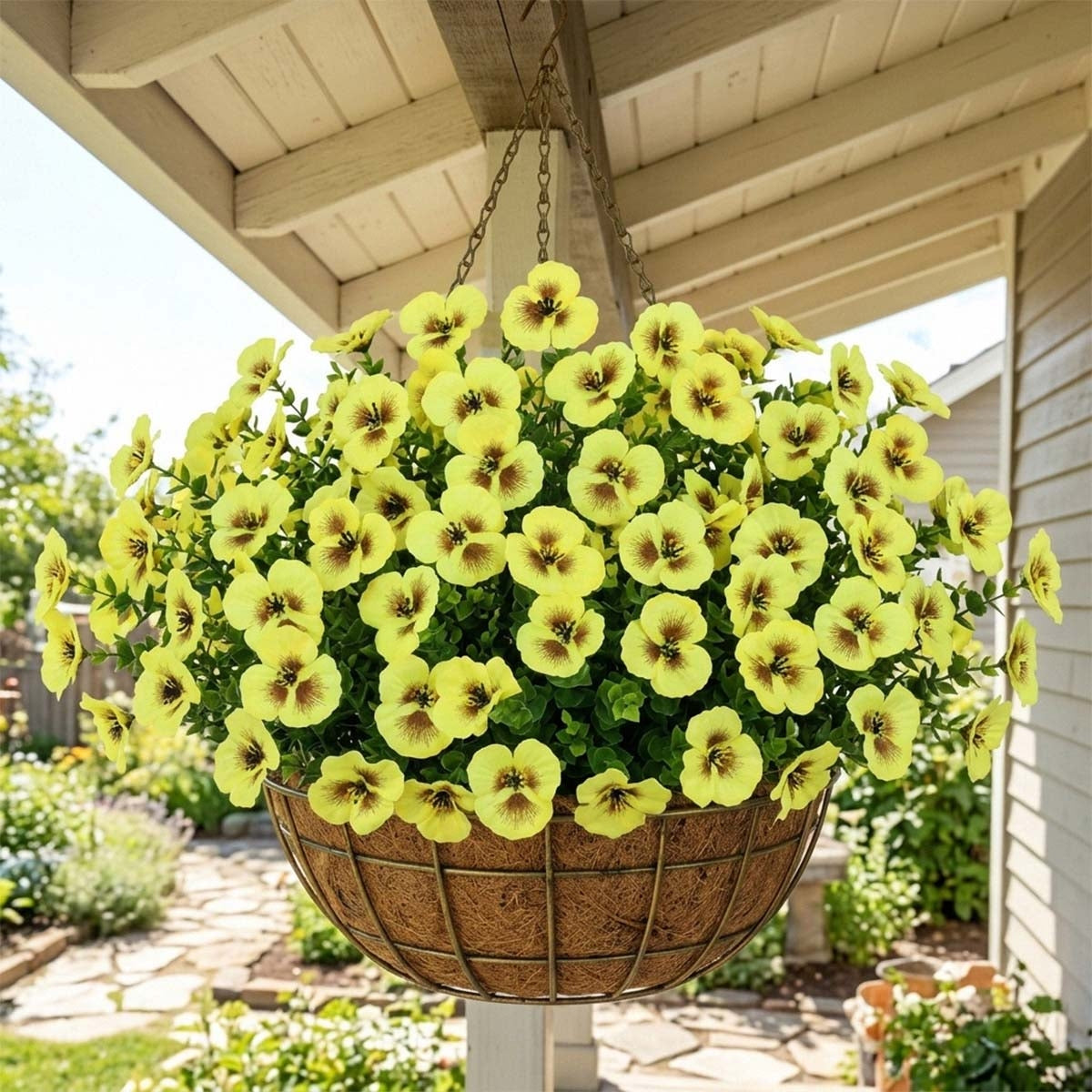 Artificial Pansy Flowers Outdoor Spring Flowers Pansies Wildflower UV Resistant Plants Faux Impatiens for Window Box Wedding Party Outside Garden Porch Decor