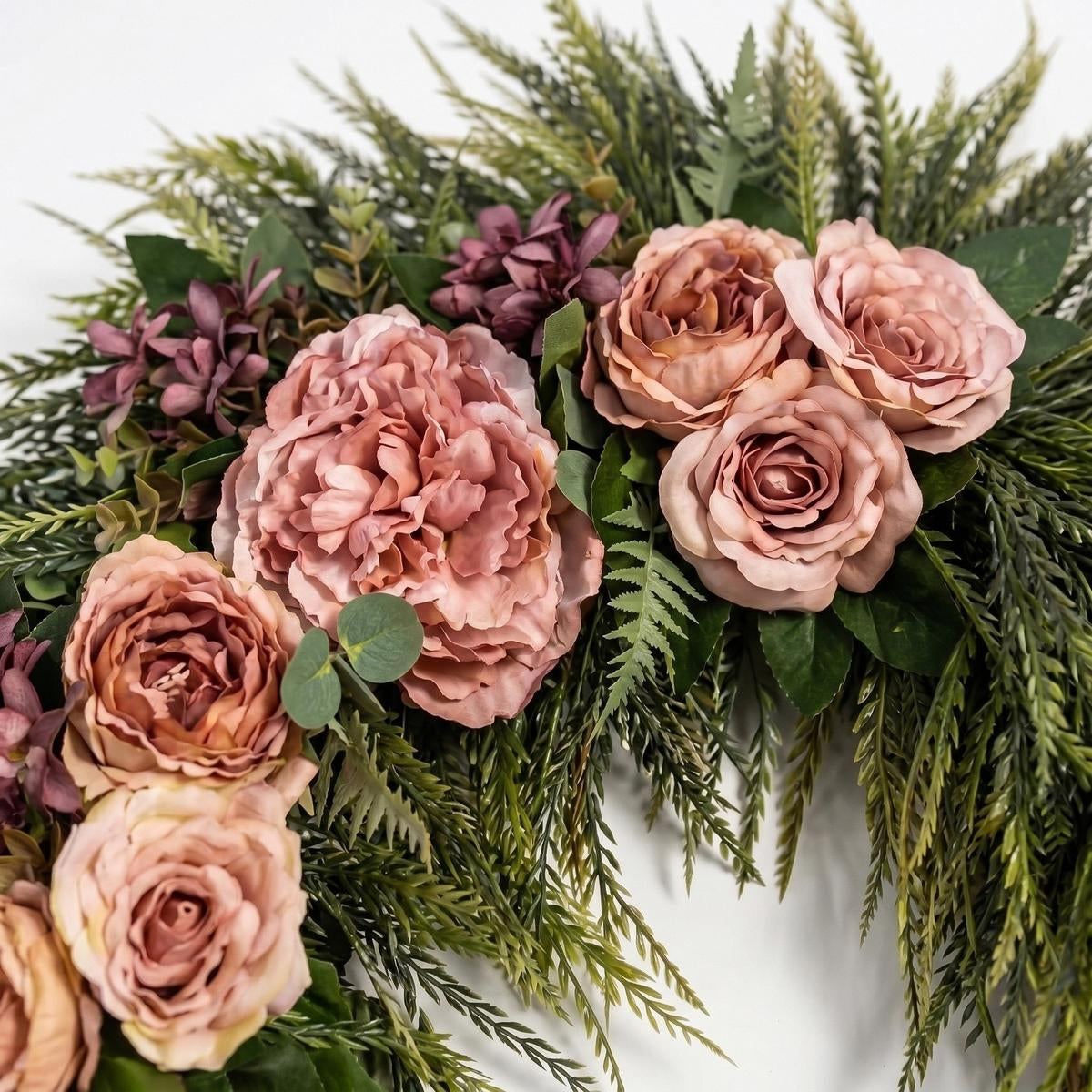 Asymmetric Pink Rose Wreath Front Door Decor Boho Fern Garland Spring Summer Home Wall Hanging Porch Art