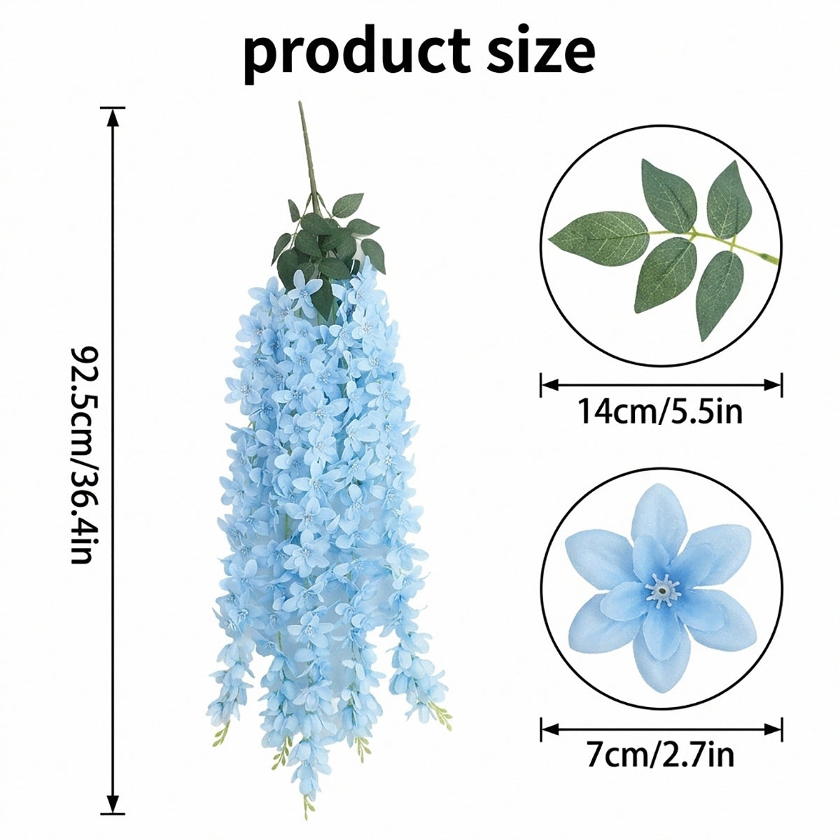 Wisteria hanging flowers 2pcs blue faux vine garland for wedding backdrop home wall decor