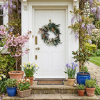 Modern farmhouse front door wreath with hydrangea bundle for neutral green leaf by IPOPU