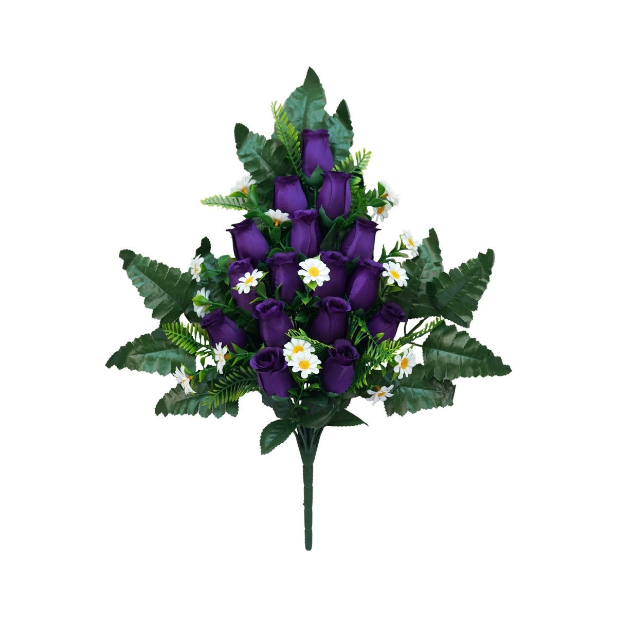 Artificial cemetery flowers purple memorial roses bouquet with vase for gravesite decoration