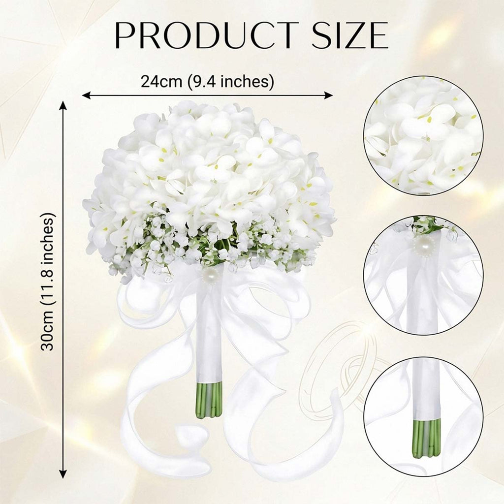 White Hydrangea Wedding Bridal Bouquet, Bridesmaid Bouquet Artificial Wedding Hydrangea Bouquet, Fake Flowers for Home Indoor Outdoor DIY Floral Wedding Flower Bouquets Kitchen Table Centerpiece Decor
