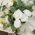 Fake flower bridal bouquet with white roses and greenery for wedding