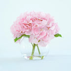Pink artificial hydrangea flowers in glass vase for home dining table office decor centerpiece