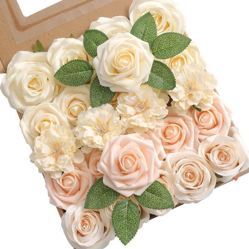 Gradient color artificial flowers combo box set A with stems for DIY wedding bouquet centerpiece home decor