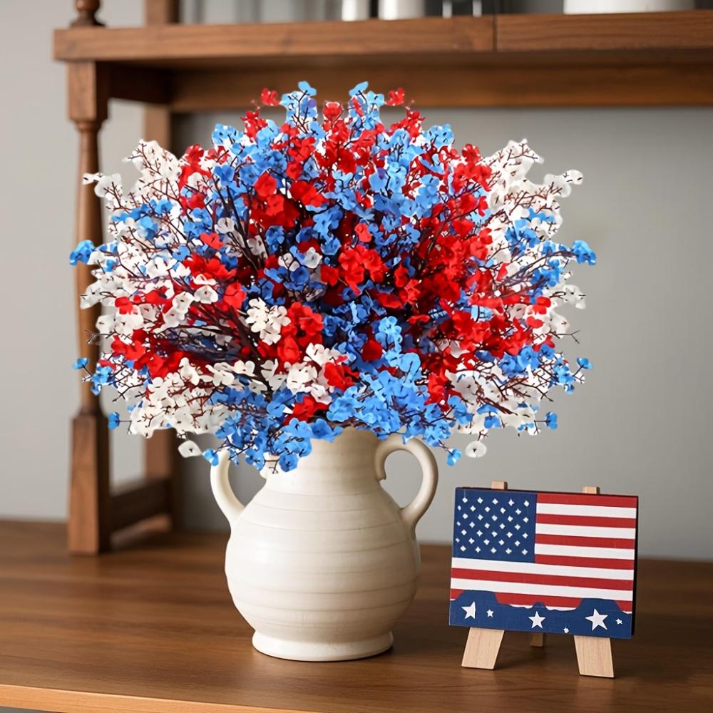 White artificial gypsophila cherry blossom faux flower branch for  Independence Day decor
