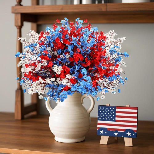 White artificial gypsophila cherry blossom faux flower branch for  Independence Day decor