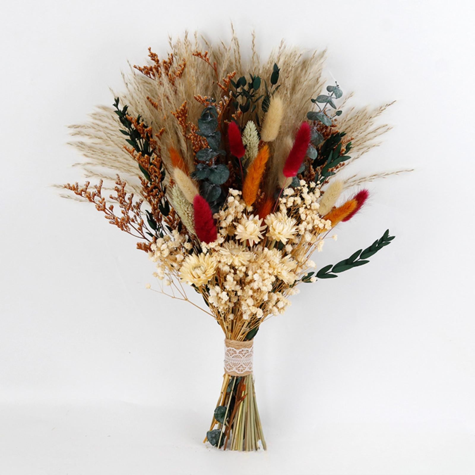 Rustic red dried effect flower bouquet with baby's breath and eucalyptus for living room wedding table and home decor

