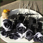 Black & white roses with stems bundle for 10pcs gothic wedding by IPOPU