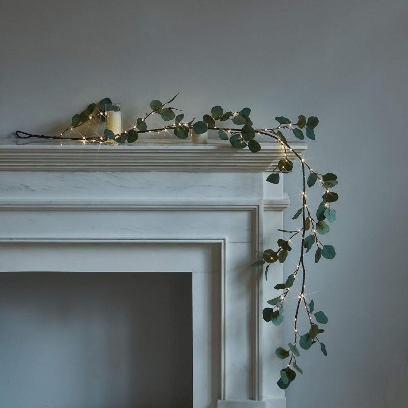 Battery Operated Lighted Olive Garland with Fairy Lights | Christmas Fireplace Mantle Indoor & Outdoor Decor Style A B