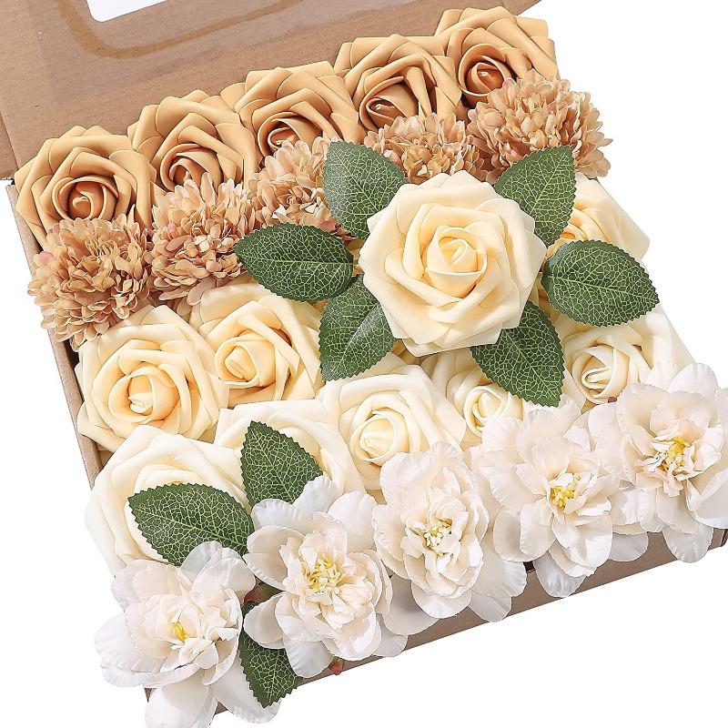 Gradient color artificial flowers combo box set B with stems for DIY wedding bouquet centerpiece home decor