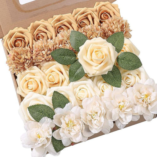 Gradient color artificial flowers combo box set B with stems for DIY wedding bouquet centerpiece home decor