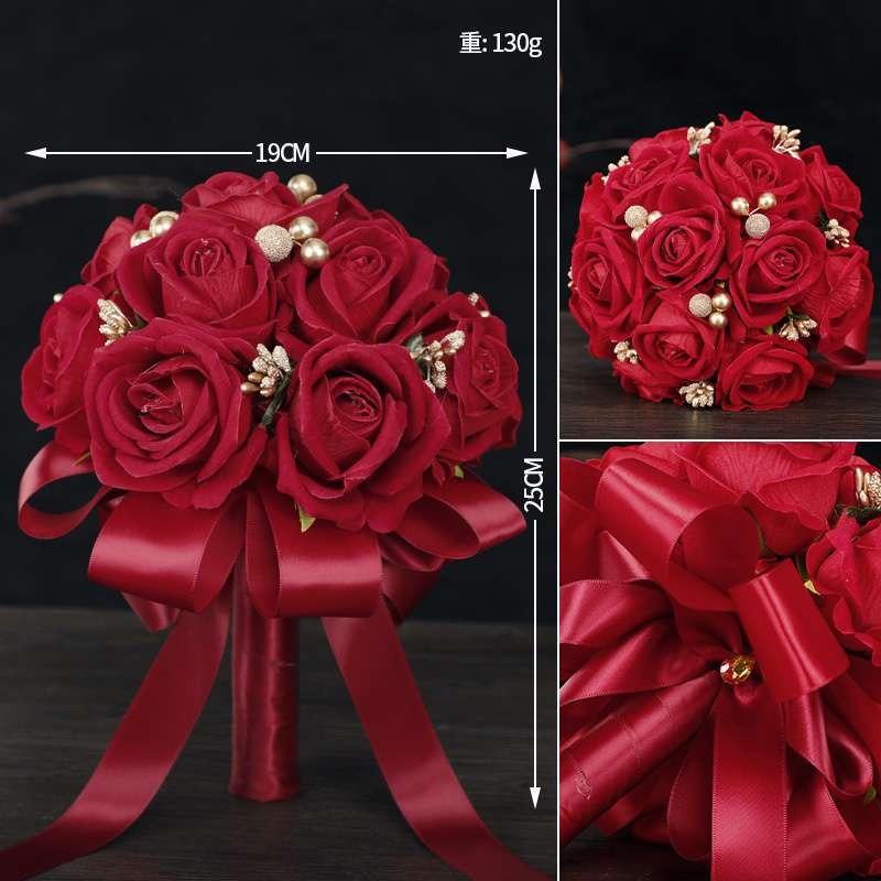 Mock rose bridal bouquet style C hand-held artificial flowers for wedding party and photo shoot
