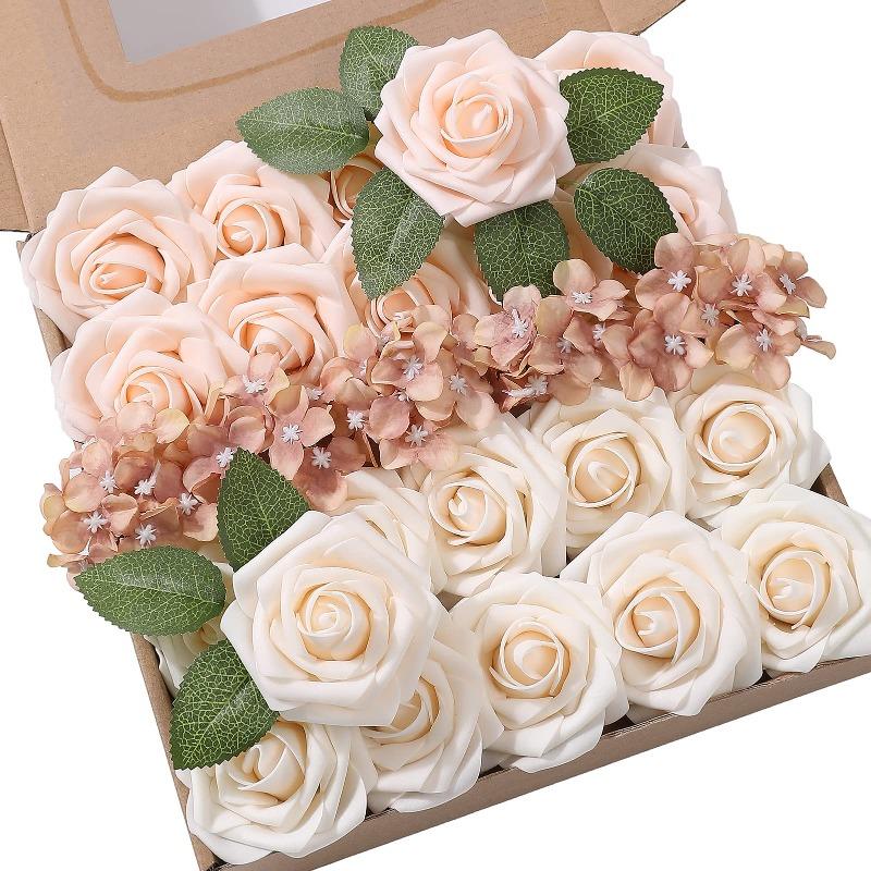 Gradient color artificial flowers combo box set C with stems for DIY wedding bouquet centerpiece home decor