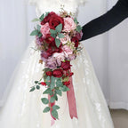 Claret handmade teardrop bridal bouquet artificial flowers for wedding ceremony anniversary
