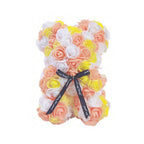 Yellow and white foam rose teddy bear with gift box anniversary gift for her