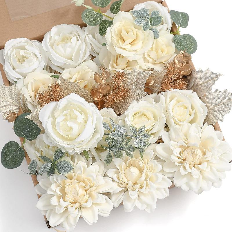 Gradient color artificial flowers combo box set D with stems for DIY wedding bouquet centerpiece home decor