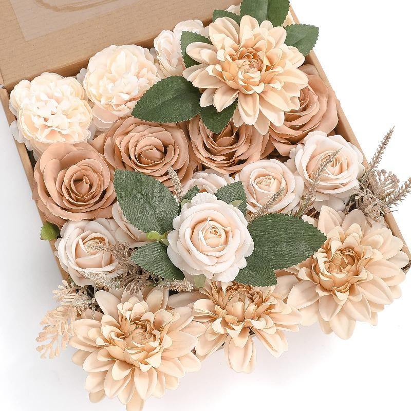 Gradient color artificial flowers combo box set E with stems for DIY wedding bouquet centerpiece home decor