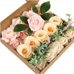 Gradient color artificial flowers combo box set F with stems for DIY wedding bouquet centerpiece home decor